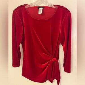 Women's Red Velvet Tie Front Top